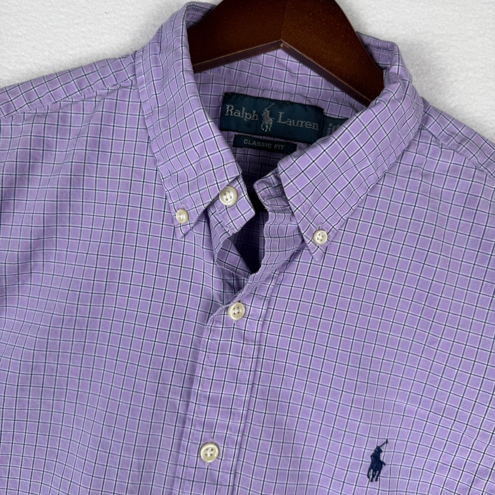 Polo Ralph Lauren Mens M Purple Check Embroidered Pony SS Button Down Shirt
